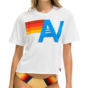 Aviator nation white graphic boyfriend crop tee
